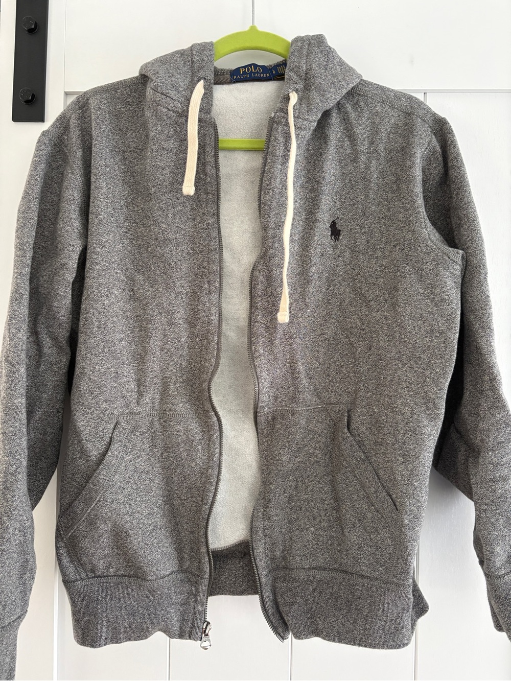 Ralph Lauren Heather Gray Zip Hoodie with Cream Drawcords
